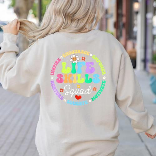Groovy Life Skills Squad Teacher Special Ed SPED Team Crew Women's Sweatshirt Back Print - teacherstshirts.com AU
