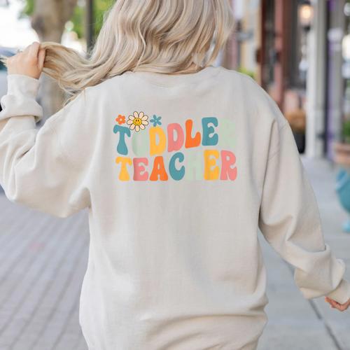 Groovy Toddler Teacher Appreciation Back To School Women's Sweatshirt Back Print - teacherstshirts.com UK