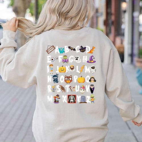 Halloween Alphabet ABCs Learning Kindergarten Teacher Men Women Kids Women's Sweatshirt Back Print - teacherstshirts.com AU