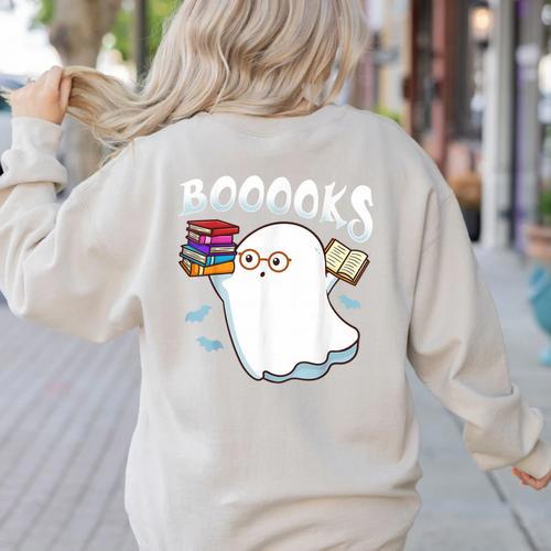Halloween Books Librarian English Teacher Reader Reading Women's Sweatshirt Back Print - teacherstshirts.com AU