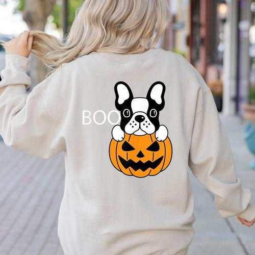 The Halloween Boston Terrier Women's Sweatshirt Back Print - Bostonterriersmerch.com