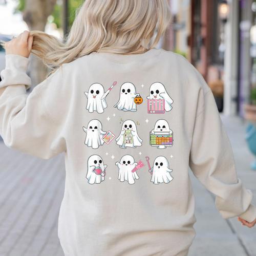Halloween Ghost Speech Therapy SLP Fall Teacher Tee Women's Sweatshirt Back Print - teacherstshirts.com