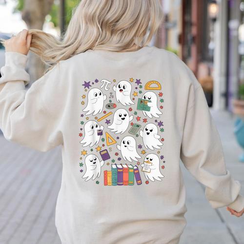 Halloween Math Teacher Ghost Math Teacher Spooky Halloween Women's Sweatshirt Back Print - teacherstshirts.com AU