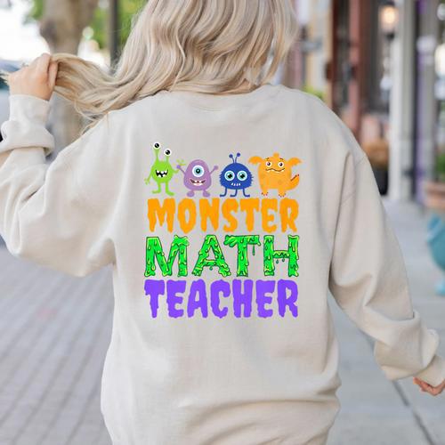 Halloween Monster Math Teacher Men Women Women's Sweatshirt Back Print - teacherstshirts.com