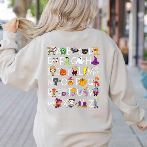 Halloween Nursery Teacher Shirt Halloween Alphabet Women's Sweatshirt Back Print - teacherstshirts.com