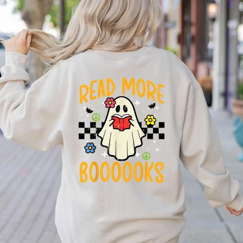 Halloween Read More Books Retro Costume Teacher Women Girls Women's Sweatshirt Back Print - teacherstshirts.com