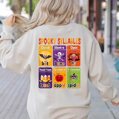 Halloween Spooky Syllable Types Teacher Educational Women's Sweatshirt Back Print - teacherstshirts.com AU