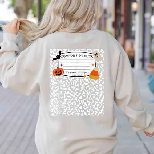 Halloween Teacher Composition Book Notebook Matching Group Women's Sweatshirt Back Print - teacherstshirts.com DE