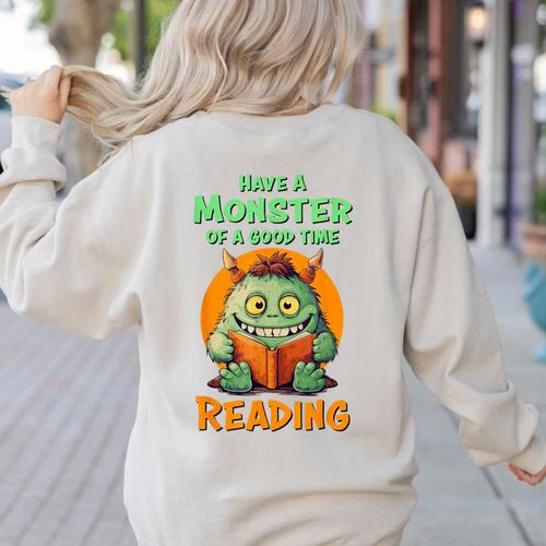 Halloween Teacher Librarian Monster Reading Books Men Women Kids Women's Sweatshirt Back Print - teacherstshirts.com