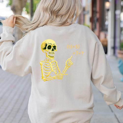 Halloween Teacher Six Seven 6 7 Skeleton Spooky Costume Women's Sweatshirt Back Print - teacherstshirts.com
