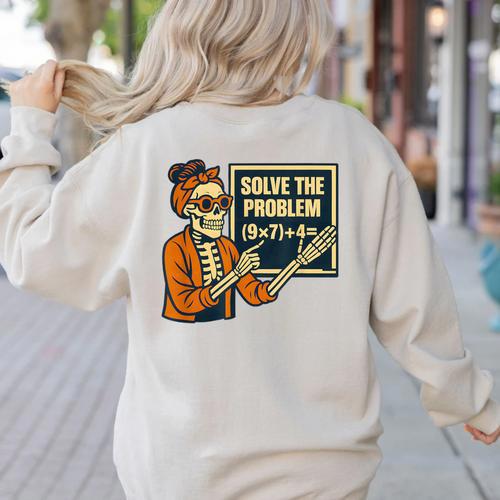 Halloween Teacher Six Seven Meme 6 7 Skeleton Spooky Costume Women's Sweatshirt Back Print - teacherstshirts.com