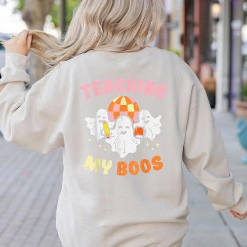 Halloween Teacher Teaching My Boos Costume Teacher Men Women Women's Sweatshirt Back Print - teacherstshirts.com AU