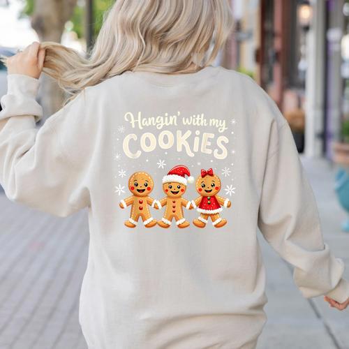 Hangin With My Cookies Gingerbread Christmas Teacher Women's Sweatshirt Back Print - teacherstshirts.com DE