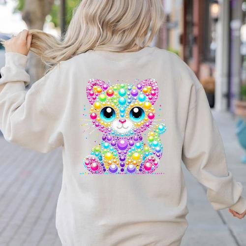 Happy Dot Day Colorful Polka Dot Cat Kitten Teachers Kids Women's Sweatshirt Back Print - teacherstshirts.com