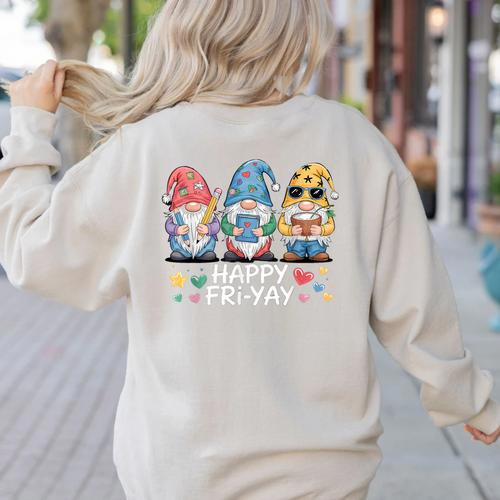 Happy Fri-Yay Teacher Fry Yay Friday Weekend Fri-Yay Women's Sweatshirt Back Print - teacherstshirts.com AU