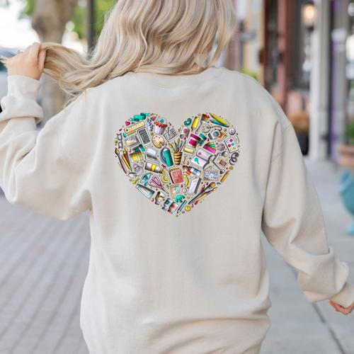 Heart Shape Art Teacher And Painting Sketching Artist Women's Sweatshirt Back Print - teacherstshirts.com DE