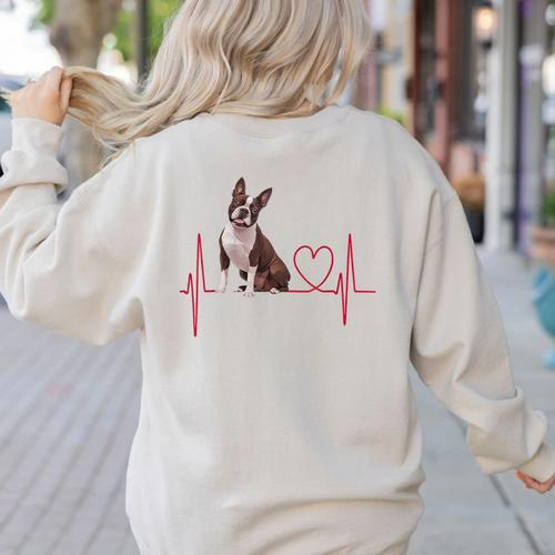 Heartbeat Boston Terrier Dog Women's Sweatshirt Back Print - Bostonterriersmerch.com UK