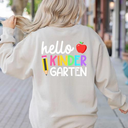 Hello Kindergarten Team Kinder Back To School Teacher Kids Women's Sweatshirt Back Print - teacherstshirts.com