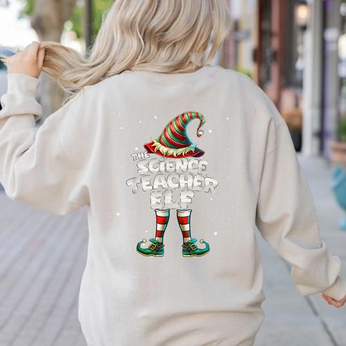 I'm The Science Teacher Elf Family Matching Group Christmas Women's Sweatshirt Back Print - teacherstshirts.com AU
