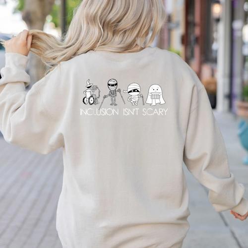 Inclusion Isn't Scary Slp Halloween Sped Teacher Ghost Mummy Women's Sweatshirt Back Print - teacherstshirts.com DE