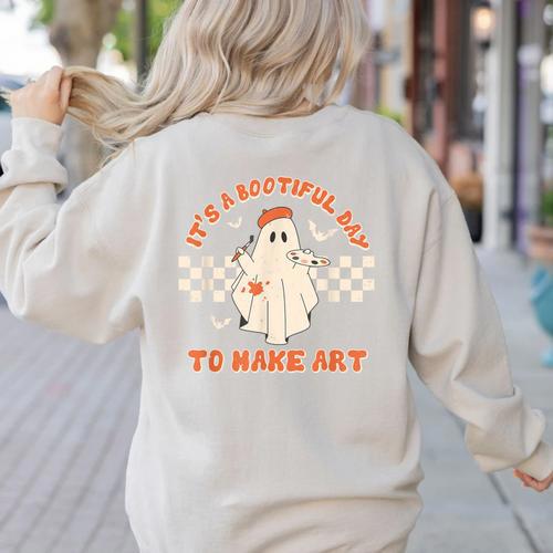 It's A Bootiful Day To Make Art Halloween Art Teacher Women's Sweatshirt Back Print - teacherstshirts.com UK