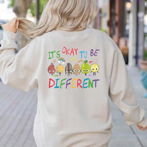 It's Ok To Be Different Apple Teacher Autism Awareness Women's Sweatshirt Back Print - teacherstshirts.com