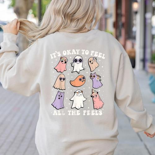 It’s Okay To Feel All The Feels Special Ed Teacher Halloween Women's Sweatshirt Back Print - teacherstshirts.com CA