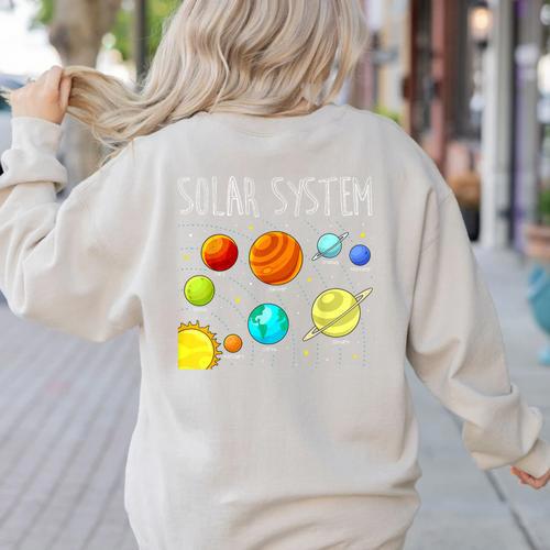 Kids Solar Systems Cute Planets Space Science Teacher School Women's Sweatshirt Back Print - teacherstshirts.com CA