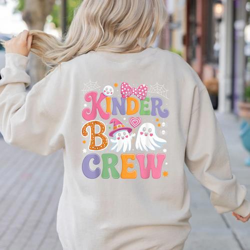 Kinder Boo Crew Kindergarten Teacher Student Halloween Women's Sweatshirt Back Print - teacherstshirts.com AU