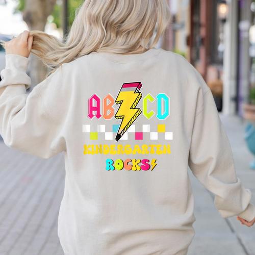 Kindergarten ABCD Rocks Teacher Student Back To School Women's Sweatshirt Back Print - teacherstshirts.com AU