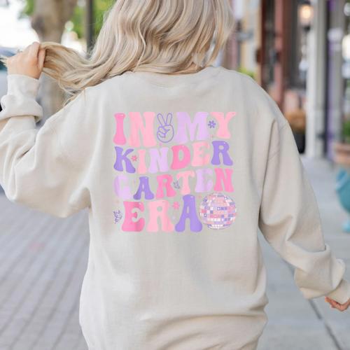 In My Kindergarten Era Teacher Kids Back To School Kinder Women's Sweatshirt Back Print - teacherstshirts.com