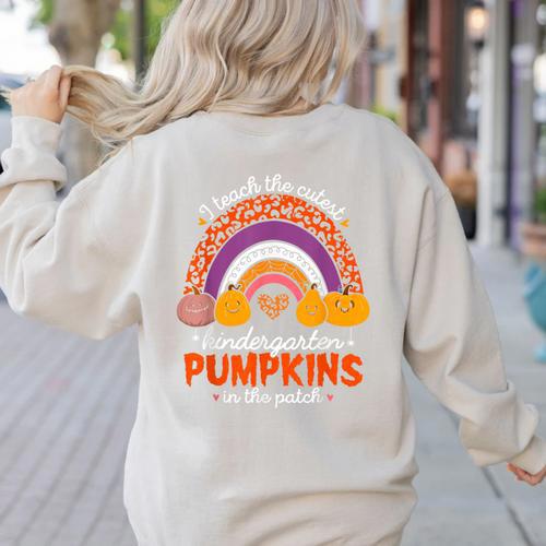 Kindergarten Teacher Pumpkin Patch Cute Women's Sweatshirt Back Print - teacherstshirts.com AU
