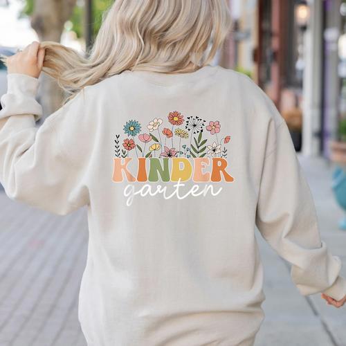 Kindergarten Teacher Wildflower Back To School Floral Outfit Men Women Women's Sweatshirt Back Print - teacherstshirts.com CA