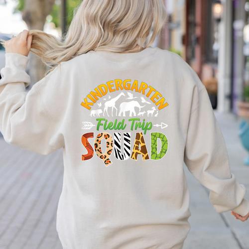 Kindergarten Zoo Field Trip Squad Matching Teacher Students Women's Sweatshirt Back Print - teacherstshirts.com