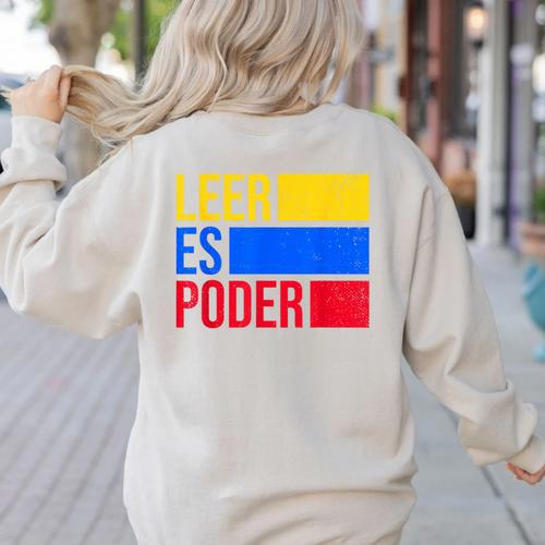 Leer Es Poder Colombian Spanish Teacher Maestra Colombia Women's Sweatshirt Back Print - teacherstshirts.com