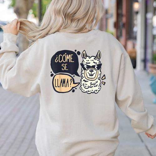 Llama Shirt English Teacher School Student ESL Joke Women's Sweatshirt Back Print - teacherstshirts.com CA
