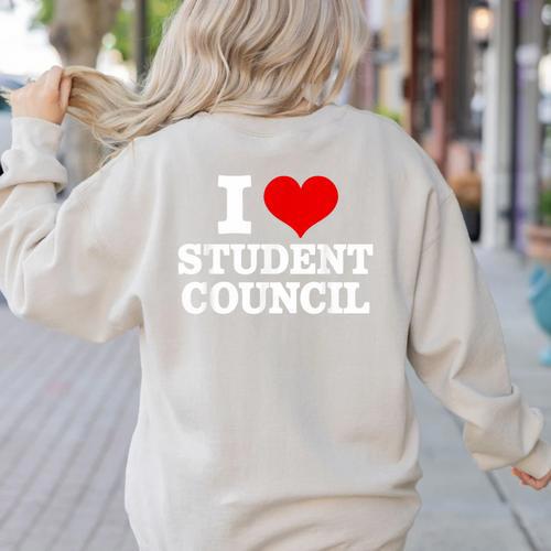 I Love Student Council Student Teacher Women's Sweatshirt Back Print - teacherstshirts.com CA