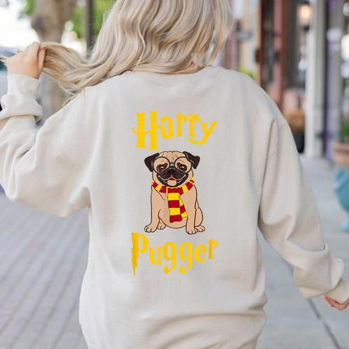 Lovely Harry Pugger Pug Women's Sweatshirt Back Print - Bostonterriersmerch.com