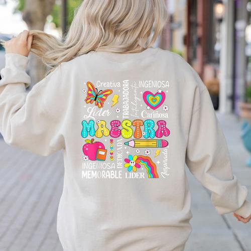 Maestra Spanish Teacher Back To School Maestra De Espanol Women's Sweatshirt Back Print - teacherstshirts.com