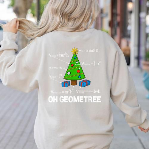 Math Geometry Christmas Tree Geometree Teacher Women's Sweatshirt Back Print - teacherstshirts.com AU