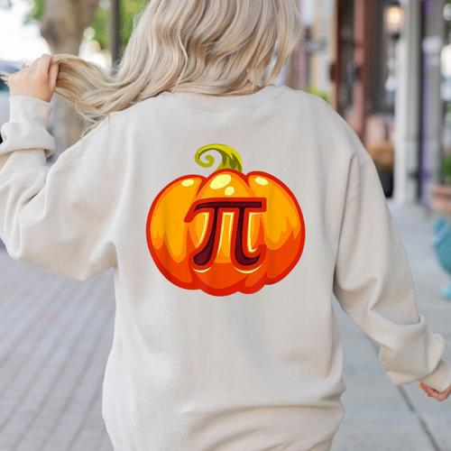 Math Teacher Halloween Costume Pumpkin Pi Pun Pie Men Women's Sweatshirt Back Print - teacherstshirts.com CA