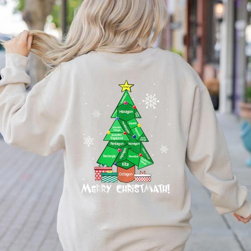 Math Teacher Polygon Christmas Tree Geometry Merry Christmas Women's Sweatshirt Back Print - teacherstshirts.com DE