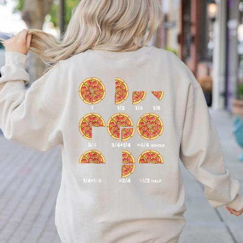 Maths Day Costume Idea Kids Teachers Pizza Slice Fraction Women's Sweatshirt Back Print - teacherstshirts.com CA