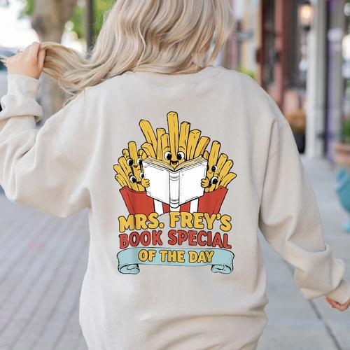 Mrs Frey Book Special Reading Elementary Teacher Women's Sweatshirt Back Print - teacherstshirts.com UK