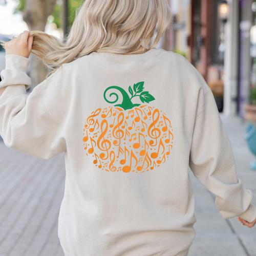 Music Notes Pumpkin Music Teacher Halloween Women's Sweatshirt Back Print - teacherstshirts.com AU