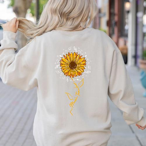 Music Teacher Shirt Sunflower Music Notes Musician Singer Women's Sweatshirt Back Print - teacherstshirts.com AU