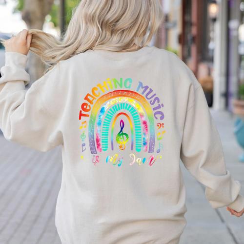 Musical Teacher Teaching Music Is My Jam Rainbow Tie Dye Women's Sweatshirt Back Print - teacherstshirts.com CA