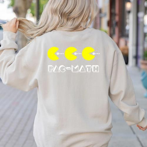 Nerdy Pac-Math Nom Retro Game Precalculus Math Teacher Women's Sweatshirt Back Print - teacherstshirts.com