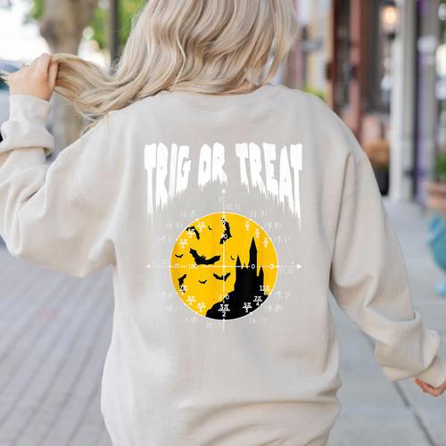 Nerdy Trig Or Treat Halloween Costume Math Teacher Women's Sweatshirt Back Print - teacherstshirts.com UK
