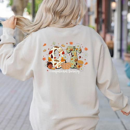 Occupational Therapy Fall Autumn Pumpkin Flower OTA Teacher Women's Sweatshirt Back Print - teacherstshirts.com AU